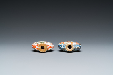Two Chinese famille rose snuff bottles, Qianlong and Jiaqing mark, 19th C.