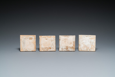 Nine blue and white Dutch Delft tiles with continuous landscape scenes, 18th C.
