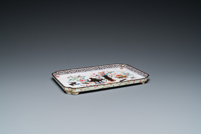 Two Chinese rectangular Canton enamel trays, Yongzheng/Qianlong