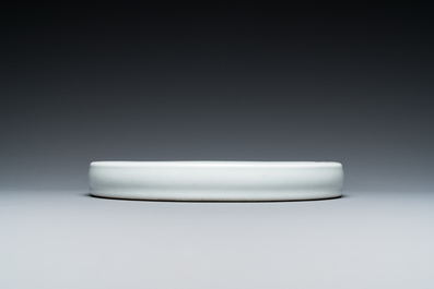 A Chinese white-glazed anhua-decorated ink stone, Qing