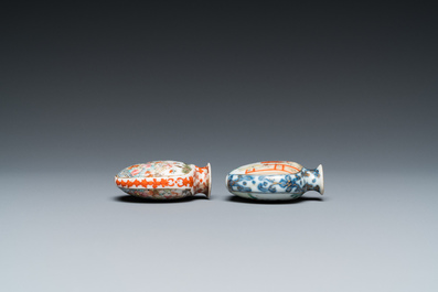 Two Chinese famille rose snuff bottles, Qianlong and Jiaqing mark, 19th C.