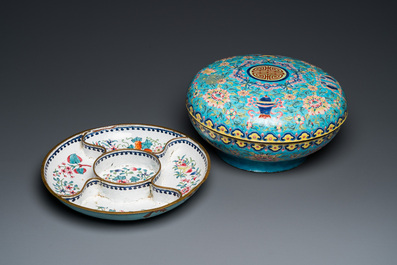 Bo&icirc;te &agrave; &eacute;pices en &eacute;maux de Canton &agrave; compartiment interne, Chine, Qianlong