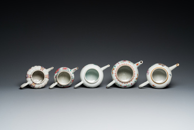 Five Chinese famille rose teapots, Yongzheng/Qianlong