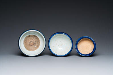 A pair of Chinese powder-blue-glazed jars and covers and three censers, 19/20th C.