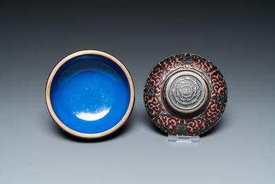 Five pieces of Chinese red cinnabar lacquer, 20th C.