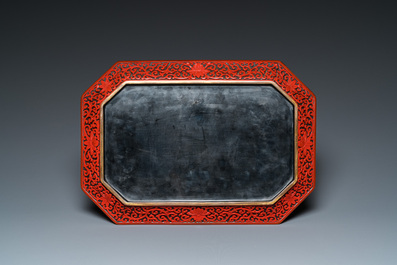 Five pieces of Chinese red cinnabar lacquer, 20th C.