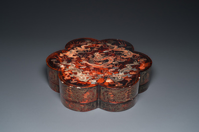 A large Chinese lacquer 'dragon' box and cover, 19/20th C.