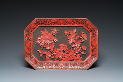 Five pieces of Chinese red cinnabar lacquer, 20th C.
