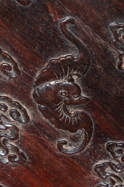A Chinese partly zitan wood 'Five bats and Shou' box and cover, Qing