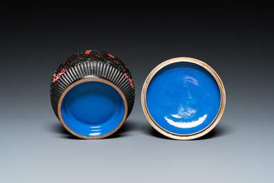 Five pieces of Chinese red cinnabar lacquer, 20th C.