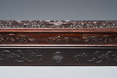 A Chinese partly zitan wood 'Five bats and Shou' box and cover, Qing