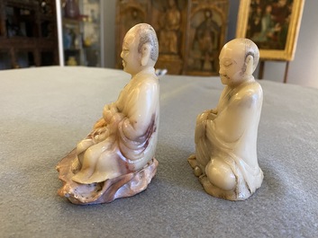 Two Chinese soapstone sculptures of Luohan, Qing