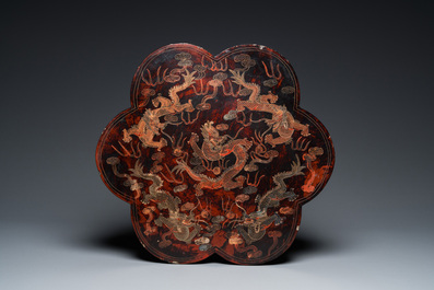 A large Chinese lacquer 'dragon' box and cover, 19/20th C.