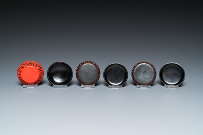 Five pieces of Chinese red cinnabar lacquer, 20th C.