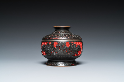 Five pieces of Chinese red cinnabar lacquer, 20th C.