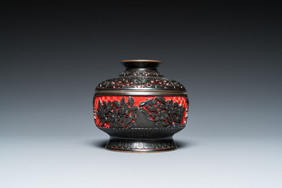 Five pieces of Chinese red cinnabar lacquer, 20th C.