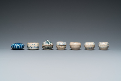 A large collection of Vietnamese blue and white covered boxes and other shipwreck porcelain, 12th C. and later