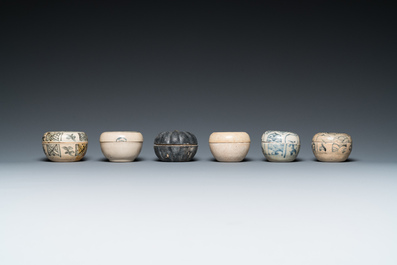 A large collection of Vietnamese blue and white covered boxes and other shipwreck porcelain, 12th C. and later