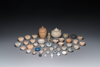 A large collection of Vietnamese blue and white covered boxes and other shipwreck porcelain, 12th C. and later