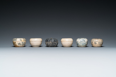 A large collection of Vietnamese blue and white covered boxes and other shipwreck porcelain, 12th C. and later