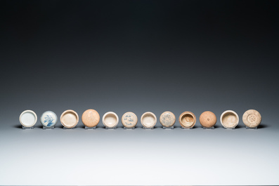 A large collection of Vietnamese blue and white covered boxes and other shipwreck porcelain, 12th C. and later