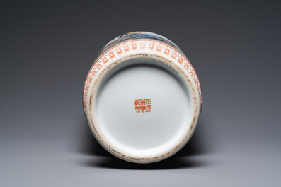 Three Chinese vases with Cultural Revolution design, one signed Wu Kang 吳康, dated 1970, 1971 and 1973