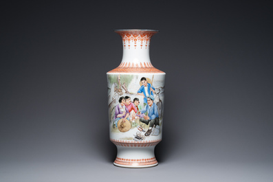 Three Chinese vases with Cultural Revolution design, one signed Wu Kang 吳康, dated 1970, 1971 and 1973