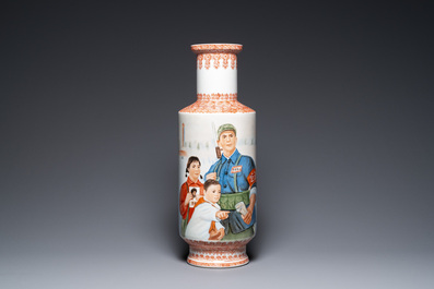 Three Chinese vases with Cultural Revolution design, signed Qiu Guang 邱光 and dated 1968 and 1972