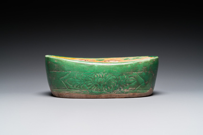 A Chinese sancai 'mandarin ducks' pillow, possibly Dangyangyu kilns, Henan, Song or later