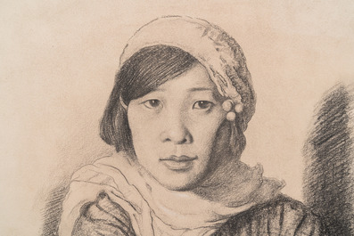 Xu Beihong 徐悲鴻 (1895-1953): 'Young lady', pencil on paper
