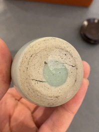 A Chinese celadon-glazed miniature 'kundika' vase, Song/Yuan