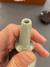 A Chinese celadon-glazed miniature 'kundika' vase, Song/Yuan