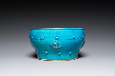 A Chinese turquoise-glazed censer or alms bowl, late Ming