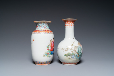 Vier Chinese vazen met Culturele Revolutie decor van boeren en kinderen, Zhong Guo Jing De Zhen Zhi 中國景德鎮製 merk, 20e eeuw
