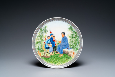 Three Chinese Cultural Revolution dishes, two signed Wu Kang 吳康 and dated 1968 and 1973