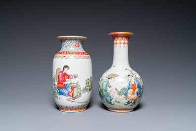 Vier Chinese vazen met Culturele Revolutie decor van boeren en kinderen, Zhong Guo Jing De Zhen Zhi 中國景德鎮製 merk, 20e eeuw
