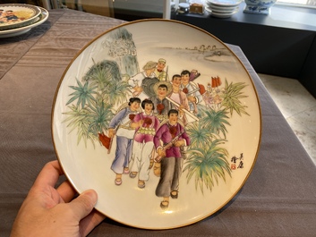 Three Chinese Cultural Revolution dishes, two signed Wu Kang 吳康 and dated 1968 and 1973
