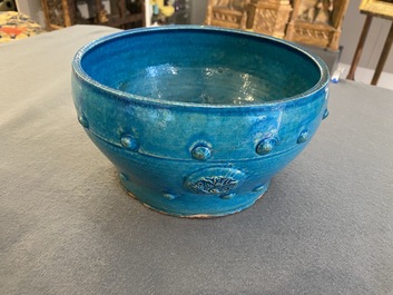 A Chinese turquoise-glazed censer or alms bowl, late Ming