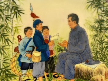 Three Chinese Cultural Revolution dishes, two signed Wu Kang 吳康 and dated 1968 and 1973