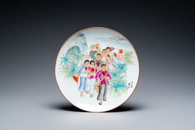Three Chinese Cultural Revolution dishes, two signed Wu Kang 吳康 and dated 1968 and 1973