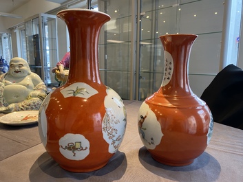Three Chinese Cultural Revolution vases, one signed Cheng Guang 程光, one dated 1974