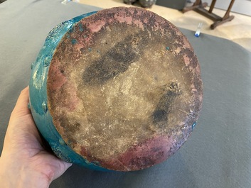 A Chinese turquoise-glazed censer or alms bowl, late Ming
