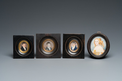 Quatre portraits miniatures, Angleterre et/ou France, 18/19&egrave;me