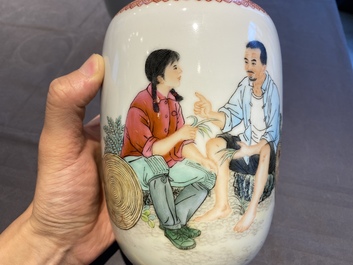 Three pairs of Chinese Cultural Revolution vases, Zhong Guo Jing De Zhen Zhi mark 中國景德鎮製