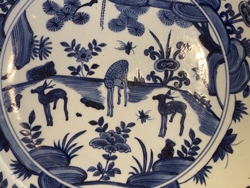 Two Chinese blue and white 'deer' dishes, Wanli