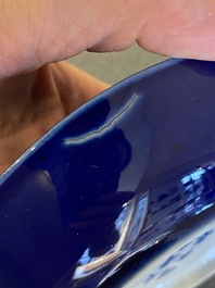 Four Chinese monochrome blue-glazed plates and eight saucers, Guangxu mark and of the period