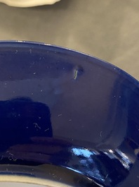 Four Chinese monochrome blue-glazed plates and eight saucers, Guangxu mark and of the period