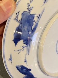 Een Chinees blauw-wit 'Paarden van Mu Wang' bord, Kangxi merk en periode