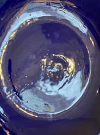 Four Chinese monochrome blue-glazed plates and eight saucers, Guangxu mark and of the period