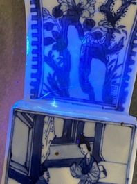 A Chinese blue and white square 'gu' vase with erotical scene on the base, Kangxi